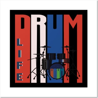 Drum kit on coloured Lettering Posters and Art